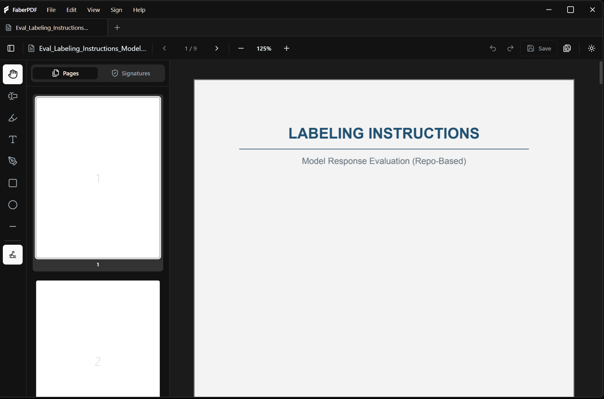 FaberPDF editor with an open PDF